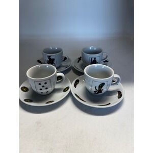 8 Piece Porcelain Espresso Cup & Saucer Set with Italian Playing Card Designs